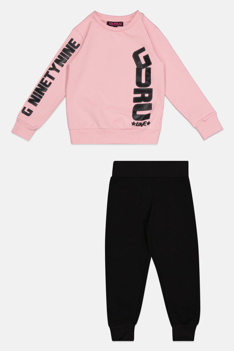 guru G99 By Guru Toddlers Girl 2 Pieces Brand Logo Sweatshirt With Bottom Set, Multicolor - Image 2